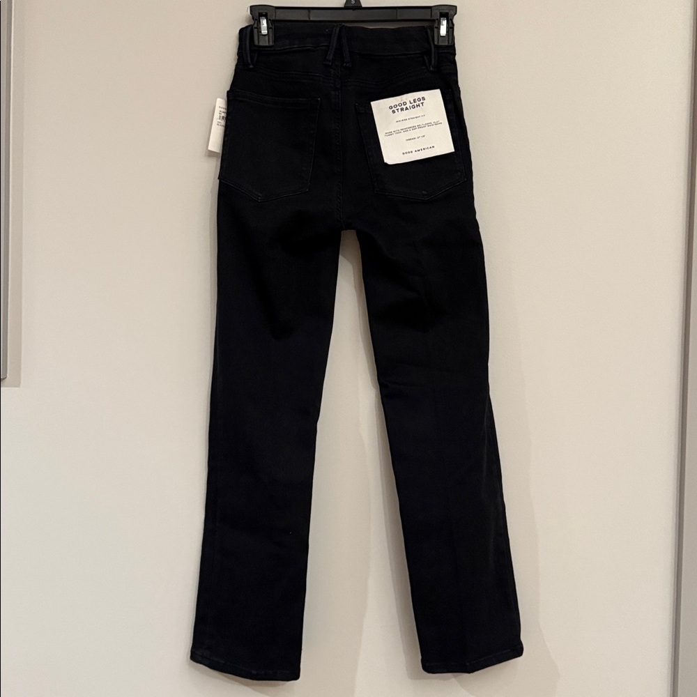 NWT Good American Good Legs Straight Jeans Small Black Mid Rise Tummy Tech 1 - Picture 5 of 9